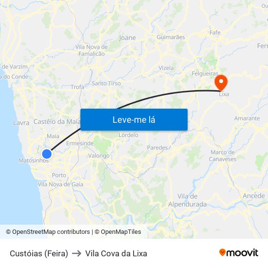 Custóias (Feira) to Vila Cova da Lixa map