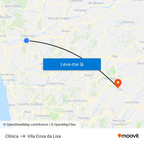 Clínica to Vila Cova da Lixa map