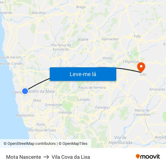 Mota Nascente to Vila Cova da Lixa map