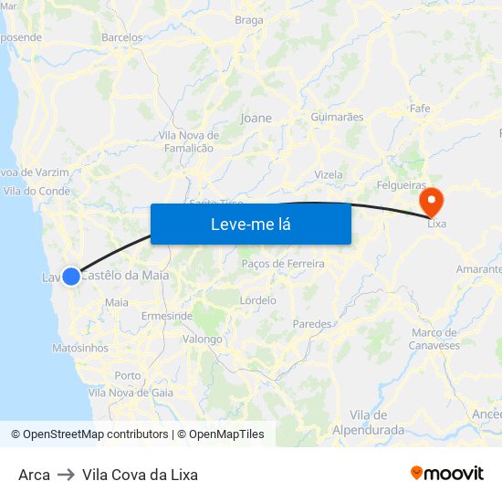 Arca to Vila Cova da Lixa map