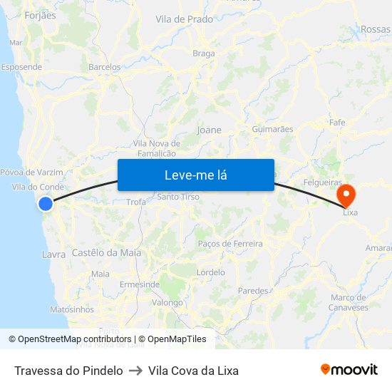 Travessa do Pindelo to Vila Cova da Lixa map