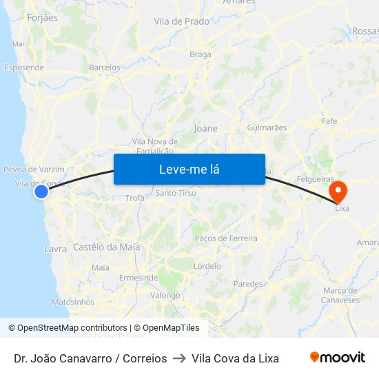 Dr. João Canavarro / Correios to Vila Cova da Lixa map