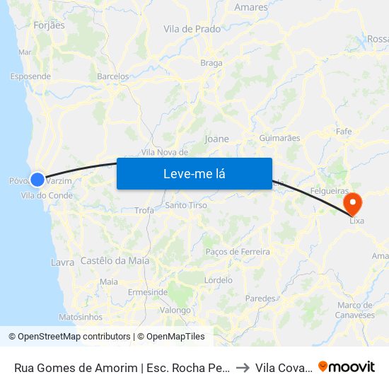 Rua Gomes de Amorim | Esc. Rocha Peixoto (Póvoa de Varzim) to Vila Cova da Lixa map