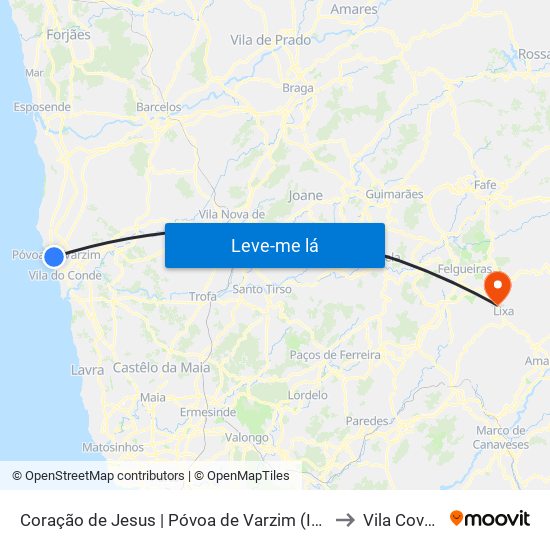 Coração de Jesus | Póvoa de Varzim (Ig. Sagrado Coração Jesus) to Vila Cova da Lixa map