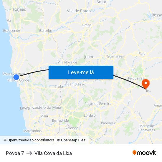 Póvoa 7 to Vila Cova da Lixa map