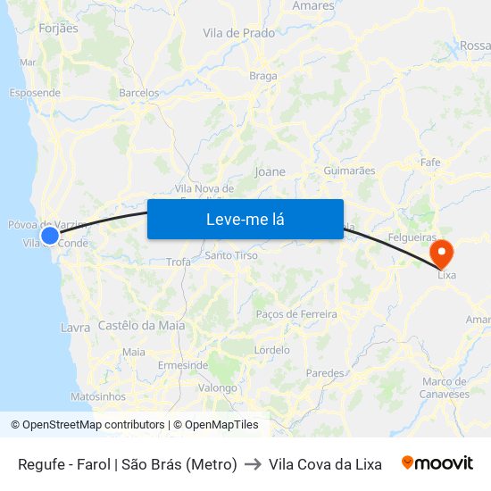 Regufe - Farol | São Brás (Metro) to Vila Cova da Lixa map