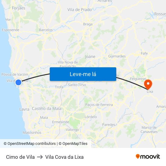Cimo de Vila to Vila Cova da Lixa map
