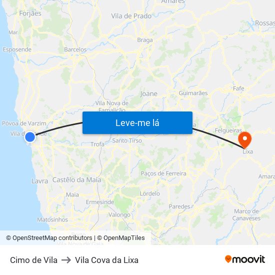 Cimo de Vila to Vila Cova da Lixa map