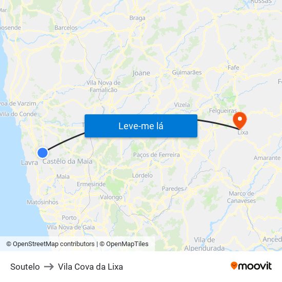 Soutelo to Vila Cova da Lixa map