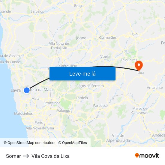 Somar to Vila Cova da Lixa map