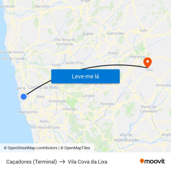 Caçadores (Terminal) to Vila Cova da Lixa map