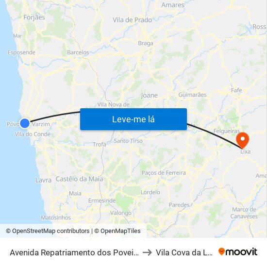 Avenida Repatriamento dos Poveiros to Vila Cova da Lixa map