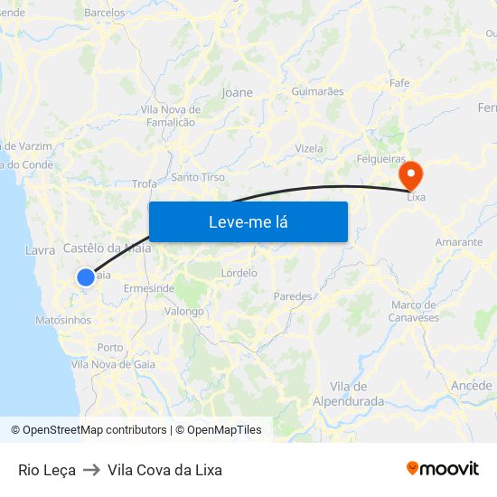 Rio Leça to Vila Cova da Lixa map