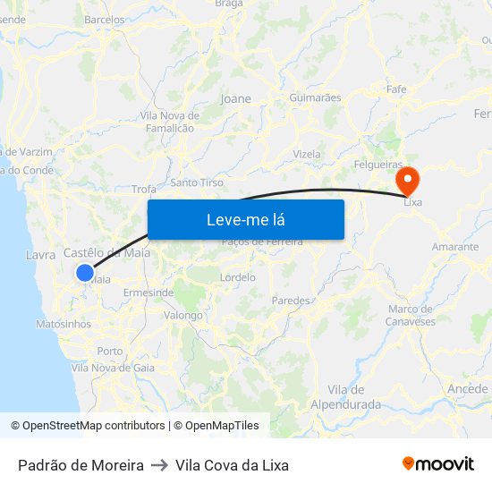 Padrão de Moreira to Vila Cova da Lixa map