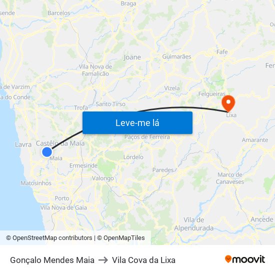 Gonçalo Mendes Maia to Vila Cova da Lixa map