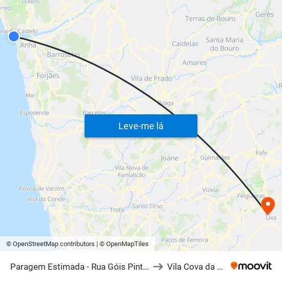 Paragem Estimada - Rua Góis Pinto, 47 to Vila Cova da Lixa map