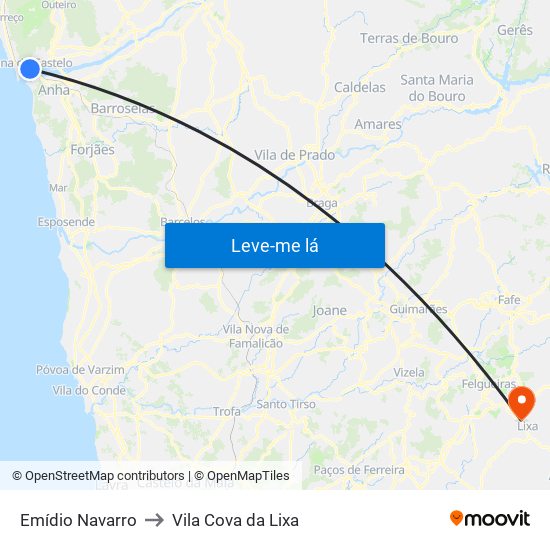 Emídio Navarro to Vila Cova da Lixa map