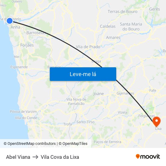 Abel Viana to Vila Cova da Lixa map