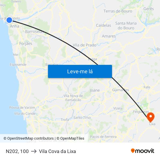 N202, 100 to Vila Cova da Lixa map