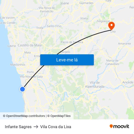 Infante Sagres to Vila Cova da Lixa map