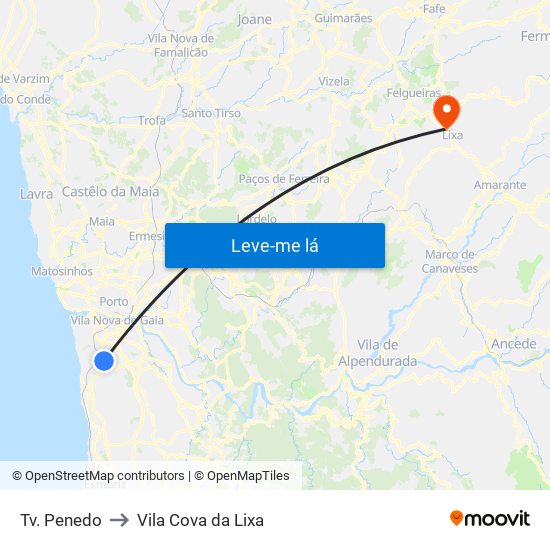 Tv. Penedo to Vila Cova da Lixa map