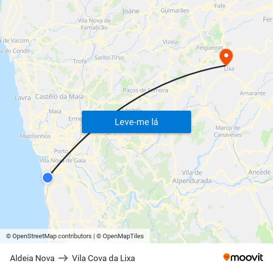 Aldeia Nova to Vila Cova da Lixa map
