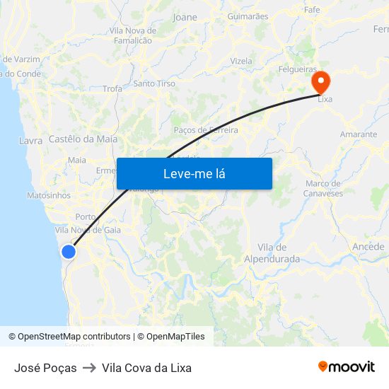 José Poças to Vila Cova da Lixa map