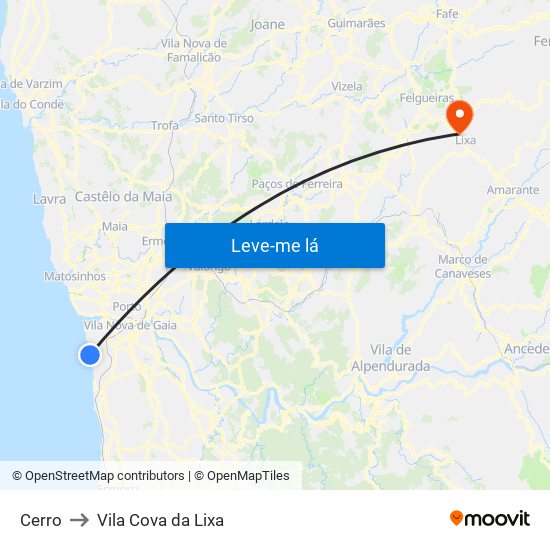 Cerro to Vila Cova da Lixa map