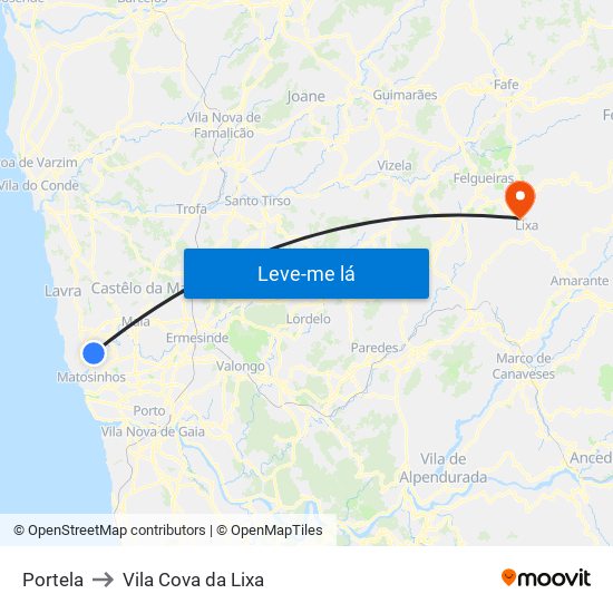 Portela to Vila Cova da Lixa map