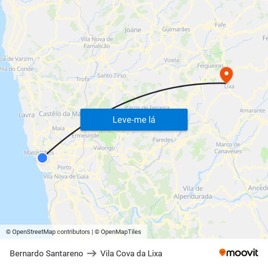 Bernardo Santareno to Vila Cova da Lixa map