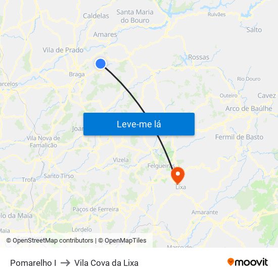 Pomarelho I to Vila Cova da Lixa map