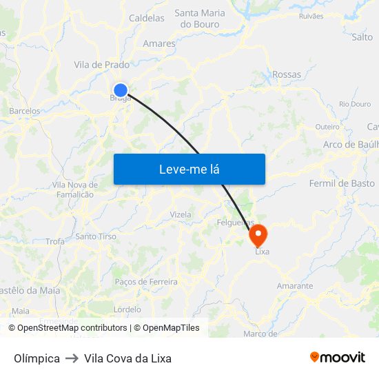 Olímpica to Vila Cova da Lixa map
