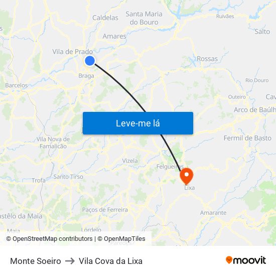 Monte Soeiro to Vila Cova da Lixa map