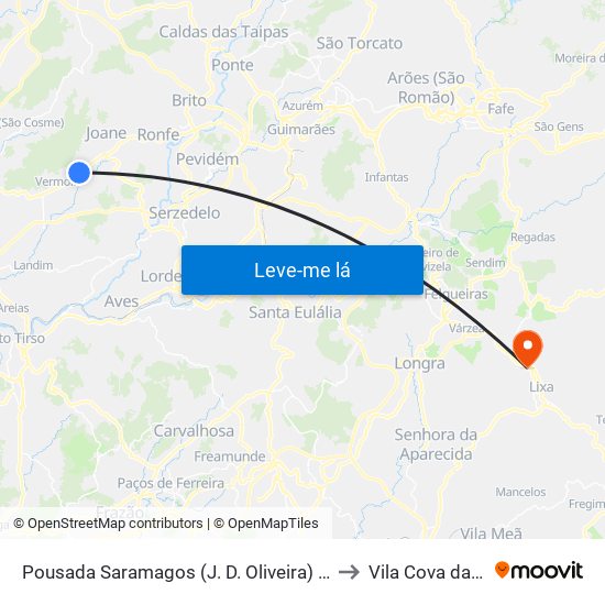 Pousada Saramagos (J. D. Oliveira) | Riopele to Vila Cova da Lixa map