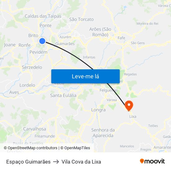 Espaço Guimarães to Vila Cova da Lixa map