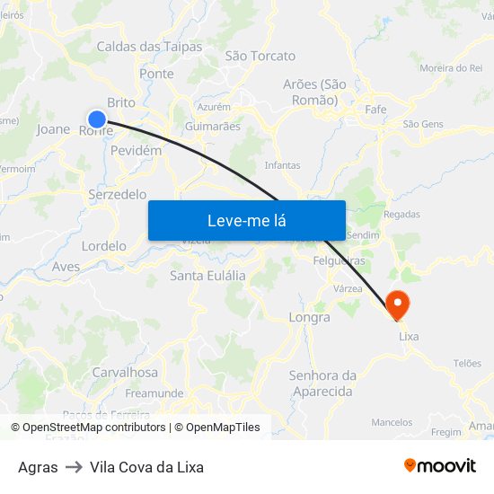 Agras to Vila Cova da Lixa map