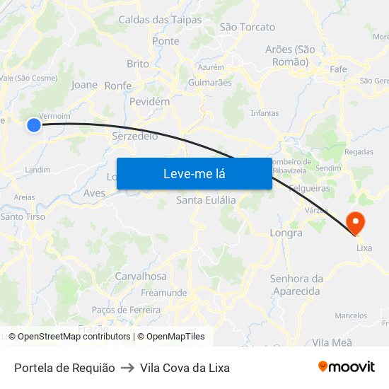 Portela de Requião to Vila Cova da Lixa map