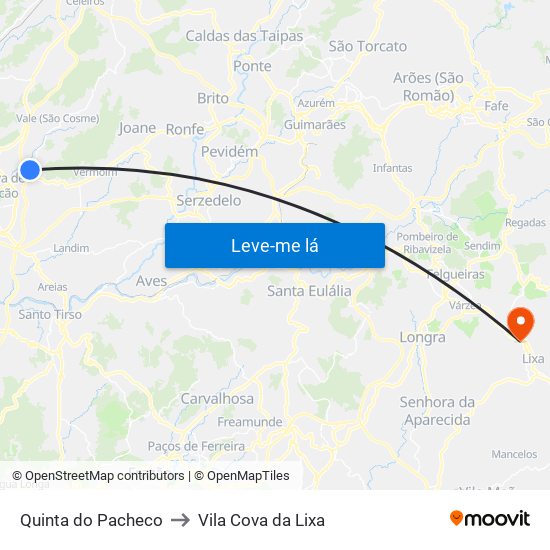 Quinta do Pacheco to Vila Cova da Lixa map