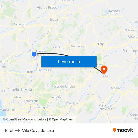 Eiral to Vila Cova da Lixa map