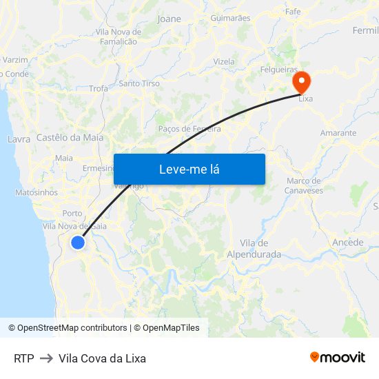 RTP to Vila Cova da Lixa map