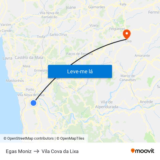 Egas Moniz to Vila Cova da Lixa map
