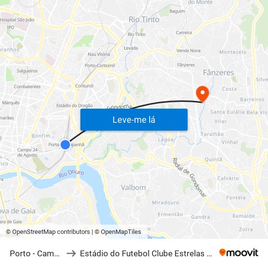 Porto - Campanhã to Estádio do Futebol Clube Estrelas de Fânzeres map