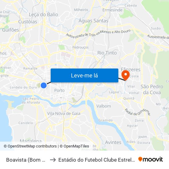 Boavista (Bom Sucesso) to Estádio do Futebol Clube Estrelas de Fânzeres map