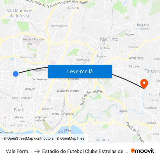 Vale Formoso to Estádio do Futebol Clube Estrelas de Fânzeres map