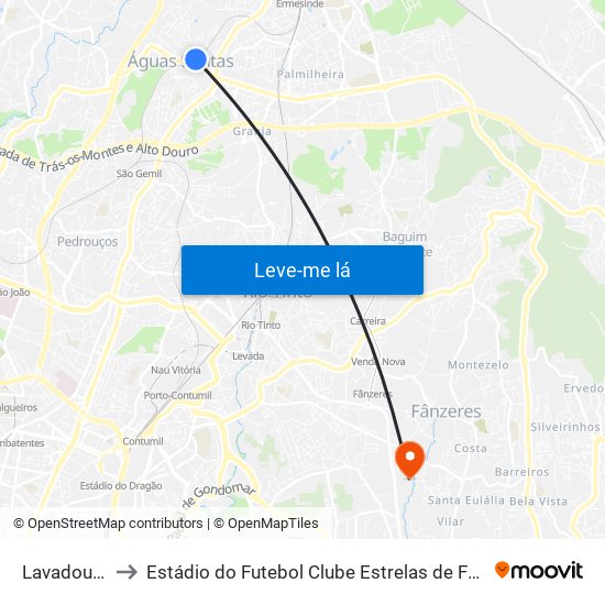 Lavadouros to Estádio do Futebol Clube Estrelas de Fânzeres map