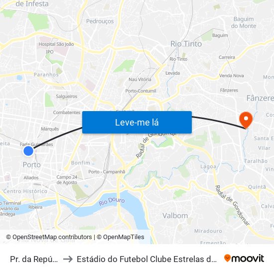 Pr. da República to Estádio do Futebol Clube Estrelas de Fânzeres map