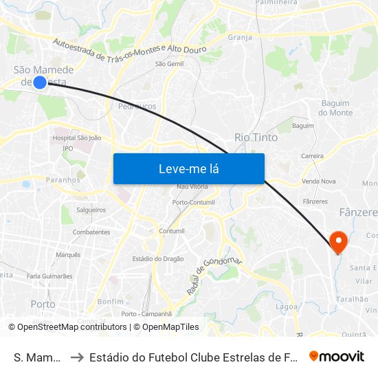 S. Mamede to Estádio do Futebol Clube Estrelas de Fânzeres map