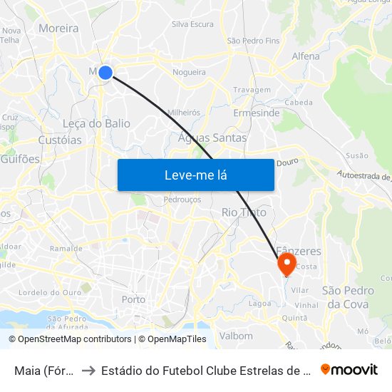 Maia (Fórum) to Estádio do Futebol Clube Estrelas de Fânzeres map