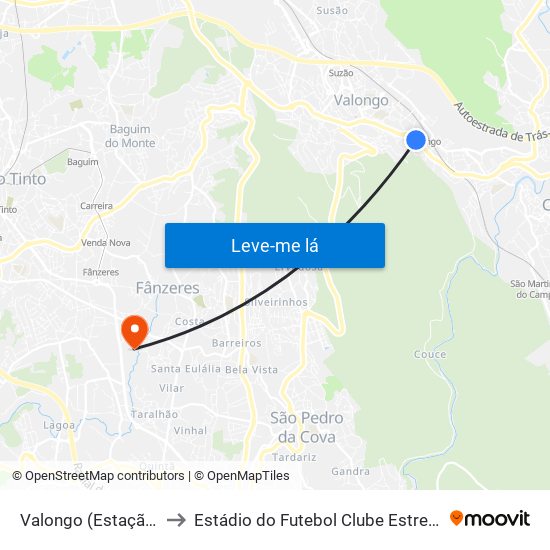 Valongo (Estação) | Presa to Estádio do Futebol Clube Estrelas de Fânzeres map