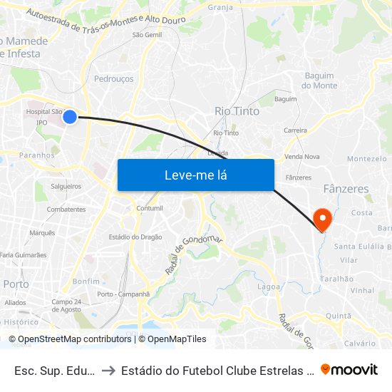 Esc. Sup. Educação to Estádio do Futebol Clube Estrelas de Fânzeres map